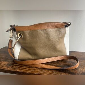 Vince Camuto Colorblock Pebbled Leather Crossbody Shoulder Bag Neutral Slouchy